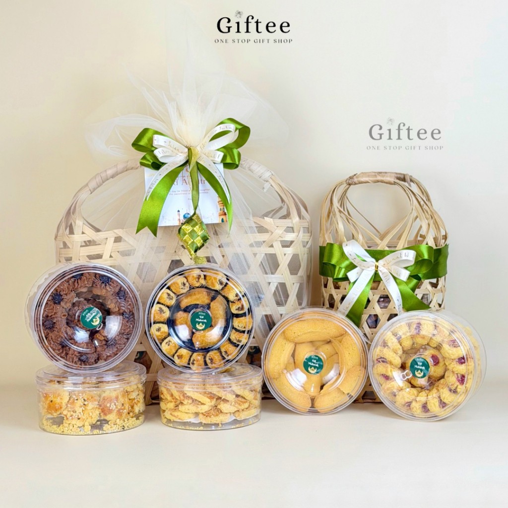 PROMO HAMPERS LEBARAN CAIRO PARCEL SET KUE KERING KERANJANG COOKIES TAS ANYAMAN BAMBU ROTAN HADIAH