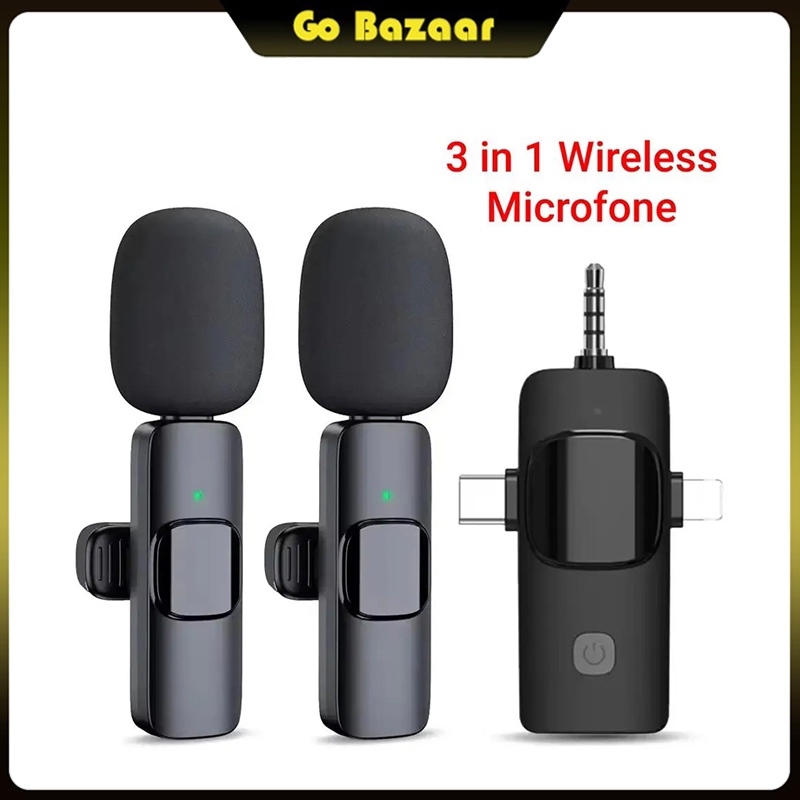 K15 Mic Wireless Clip On 3In1 2Mic Wireless Microphone hp Tanpa Kabel Mini Clip On Mic Wireless Plug