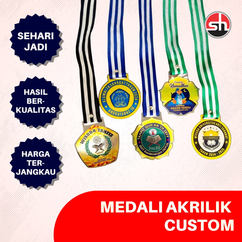 Medali Akrilik Custom | Medali Wisuda Custom | Medali Akrilik | Tali Kalung Leher | Hadiah Kejuaraan