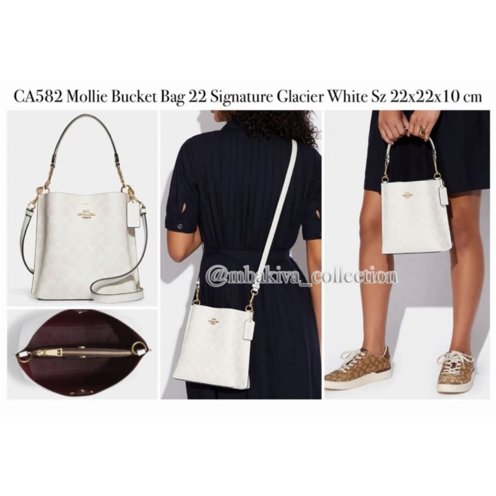 CO CA582 Mollie Bucket Bag 22 Signature Glacier White