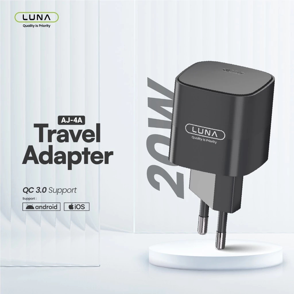 LUNA AJ-4A ADAPTOR GAN Fast Charging 20W QC 3.0 Suport Port Type C