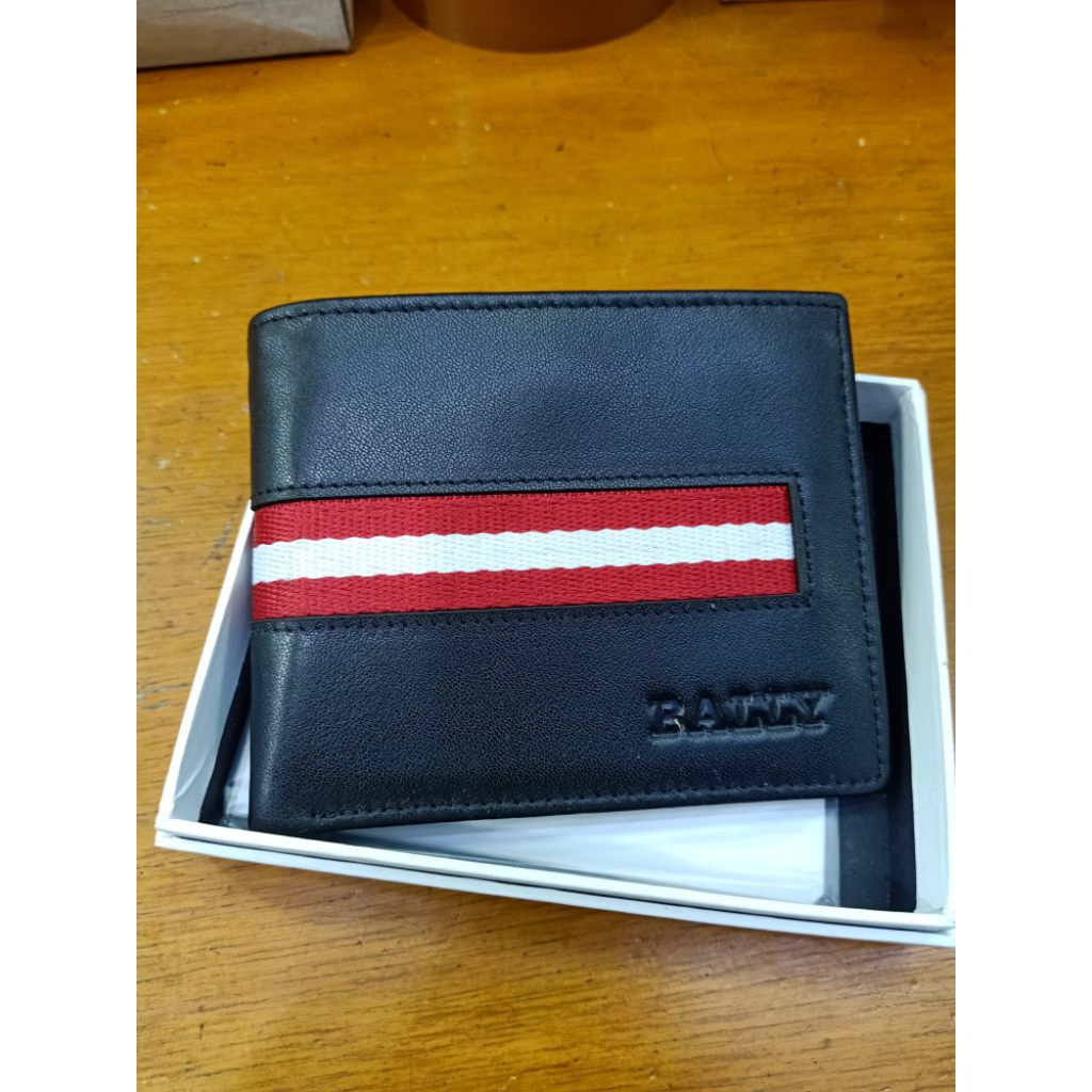 Dompet kulit bally logo merah putih dompet lipat pria kulit