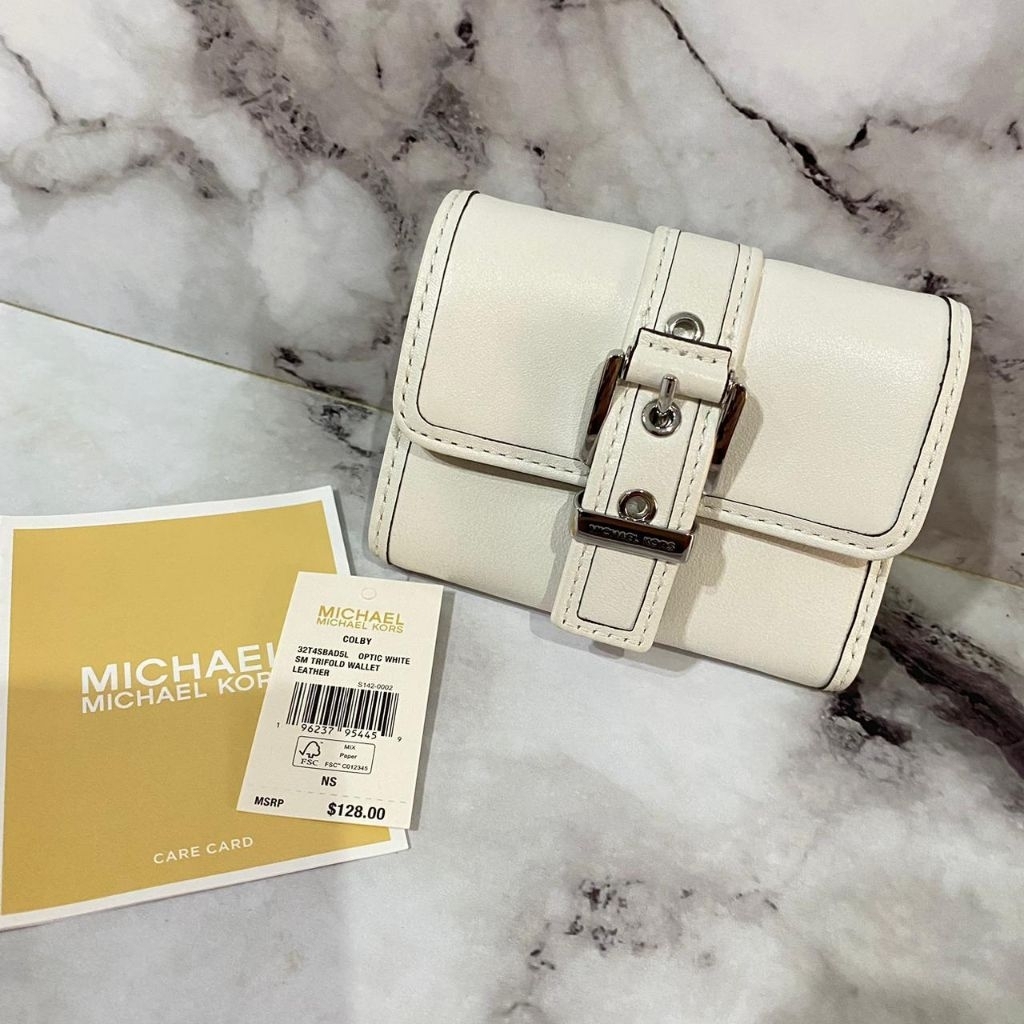SALE - Dompet MK Colby small trifold wallet Optic white