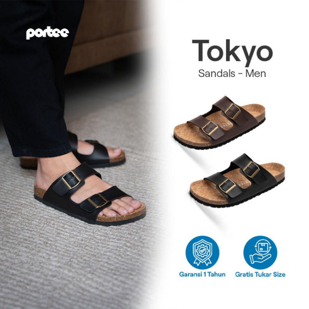 Sandal Pria Portee Tokyo Black – Slop Mules Nyaman | Santai Liburan | Sandal Cork | Men Sandal