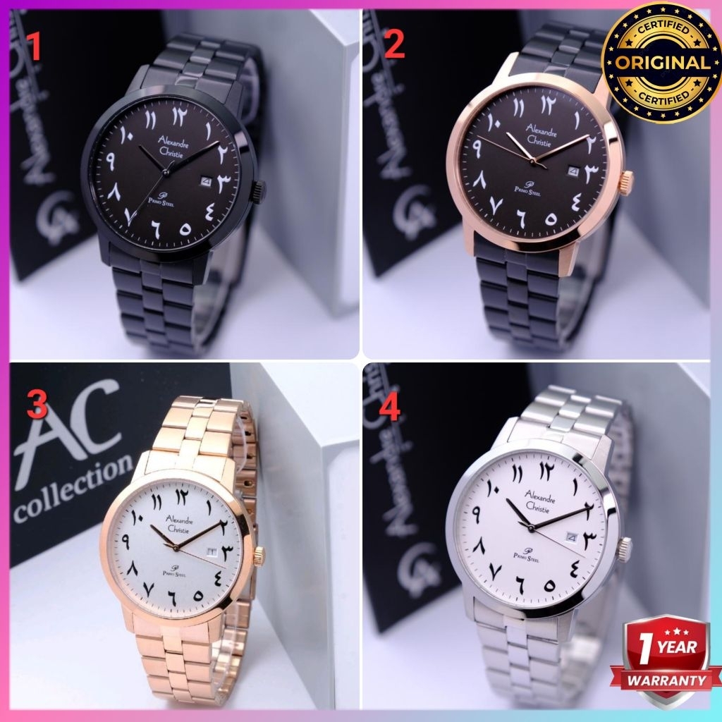 ORIGINAL GARANSI RESMI 1 TAHUN JAM TANGAN PRIA ALEXANDRE CHRISTIE ARABIC RANTAI STAINLESS STEEL ARLO