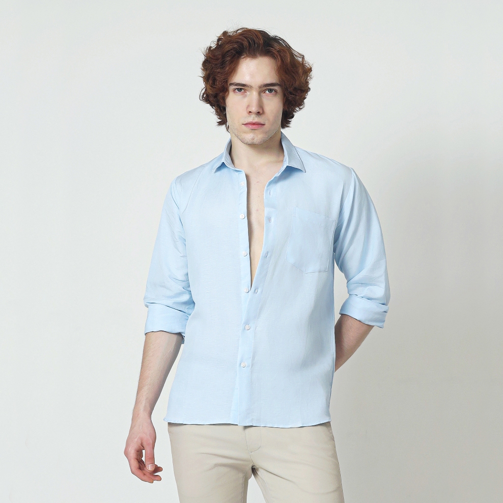 LABONTE Kemeja Linen Pria Lengan Panjang Baby Blue | Regular Linen Shirt - Baby Blue Sleeve LUCA