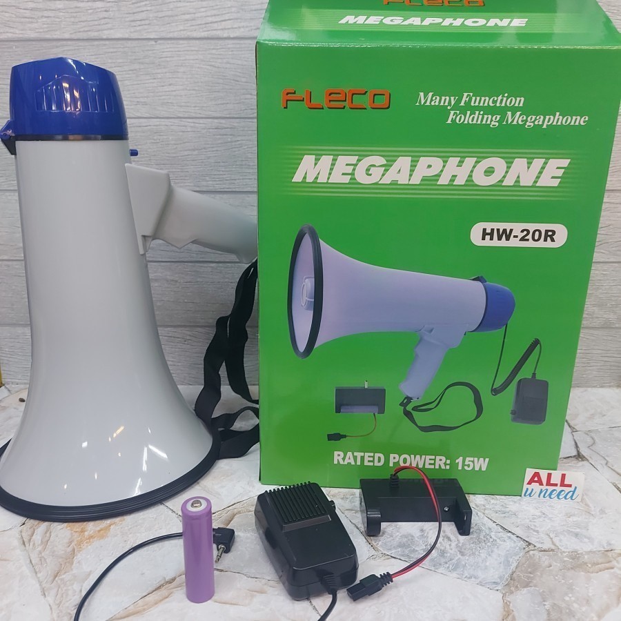 FLECO Speaker HW-20R Pengeras Suara Perekam Suara Alarm Jangkauan 400m Handle Lipat / Toa Megaphone 