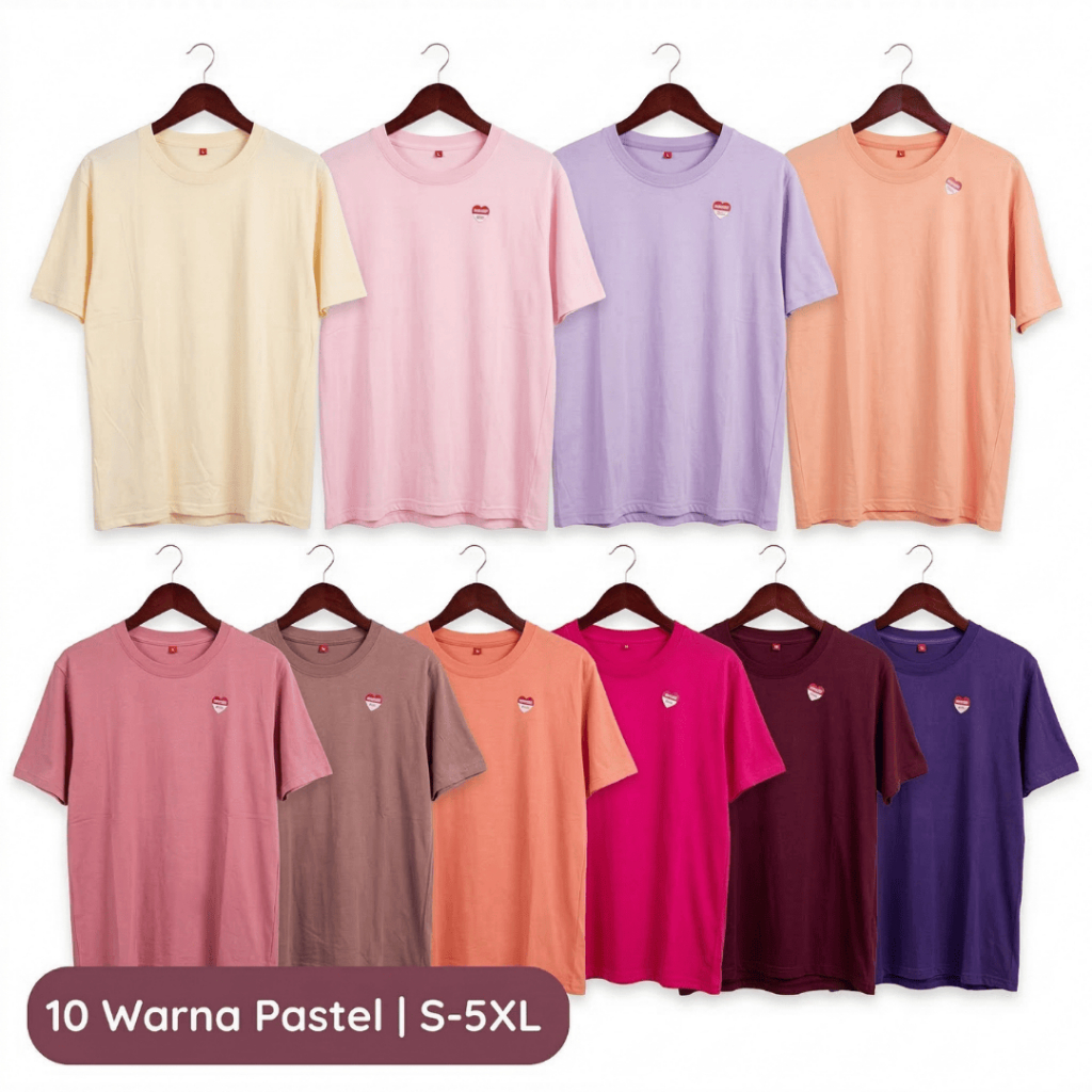 Kaos Polos Warna Pastel Pria Wanita Cotton Combed 20s Lengan Pendek Adem Lembut Tidak Melar Pink Lil