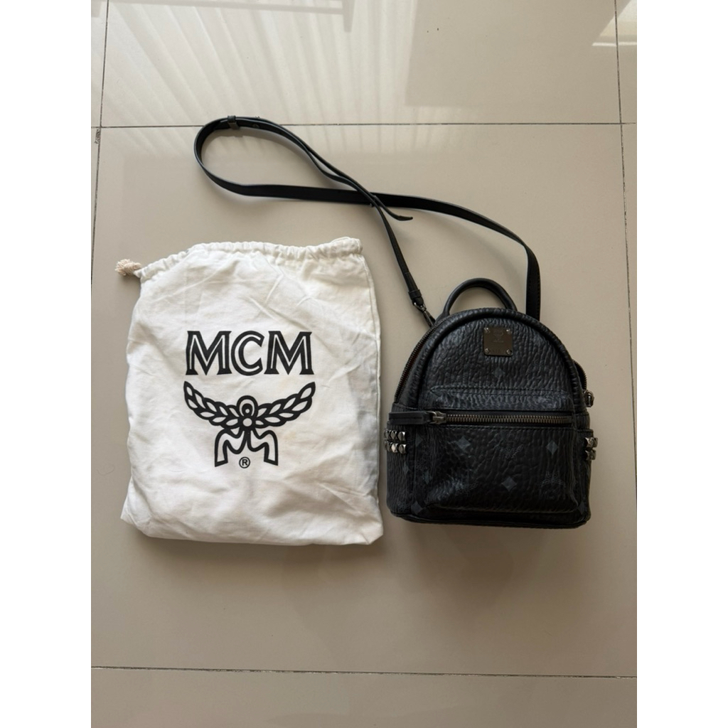 MCM X-mini stark bebe boo side studs backpack in visetos black