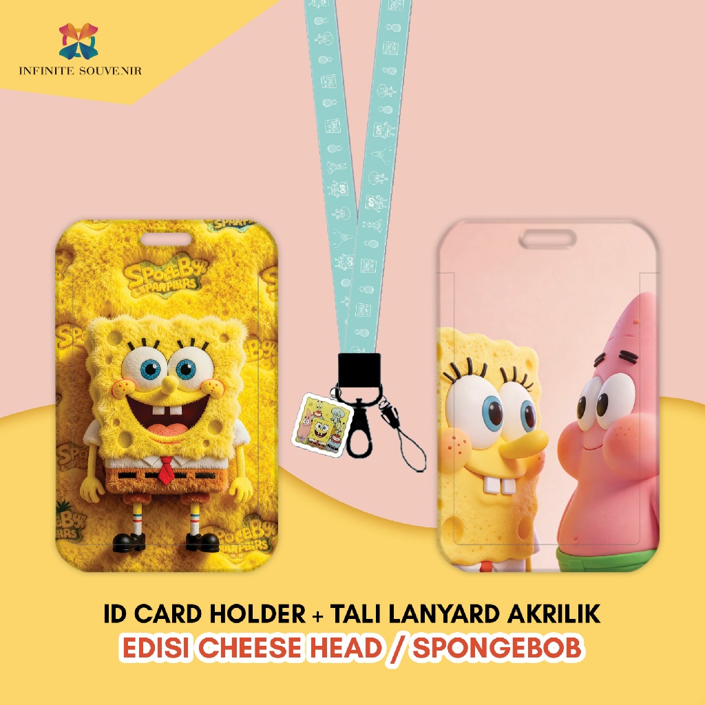 [N003] ID Card Holder Bikini Bottom Tali Lanyard – Tempat Kartu Akses Spongebob + Pendant Akrilik