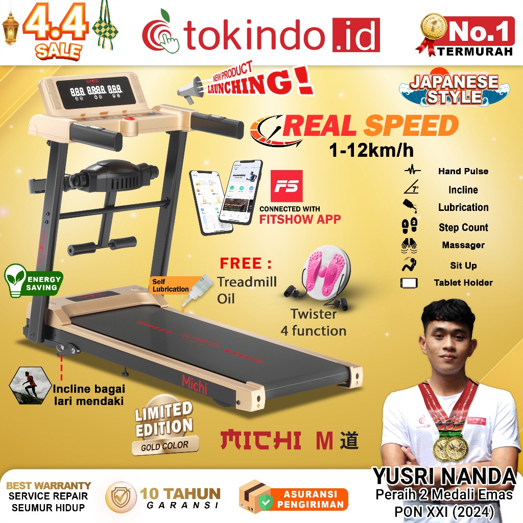 SUPOTSU MICHI Treadmill Listrik Treadmill Portable Treadmill Multifungsi Treadmil Lipat Treadmill El