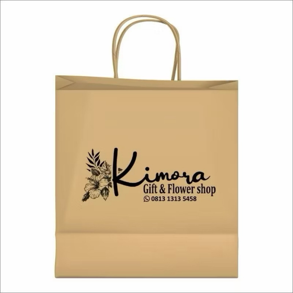 Paper Bag Coklat Custom Nama Satu sisi Ukuran 44x17x44 (paket 12pcs) |Tas kertas |Tas Kado |Tas Souv
