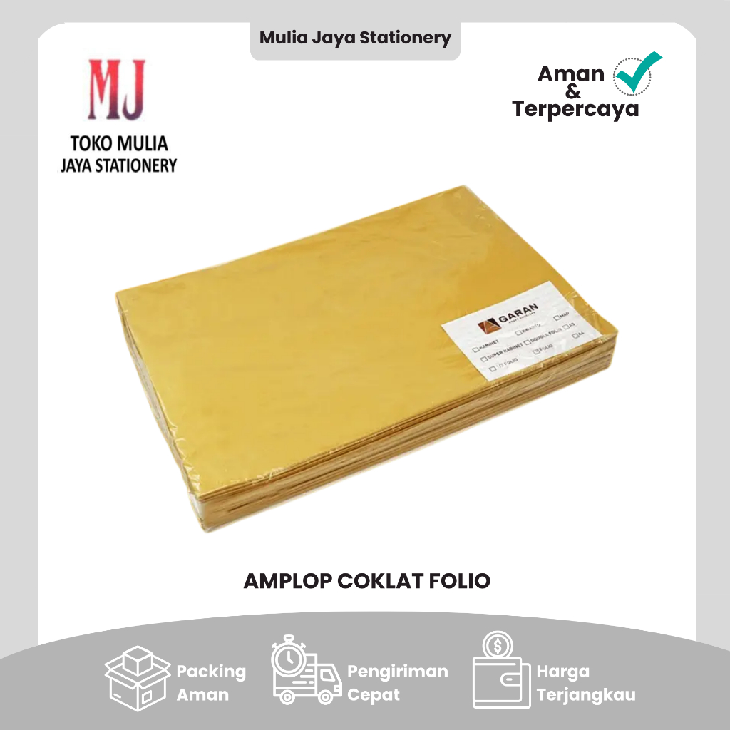 Amplop Kertas Coklat Garan Folio 100 Pcs 70 Gsm