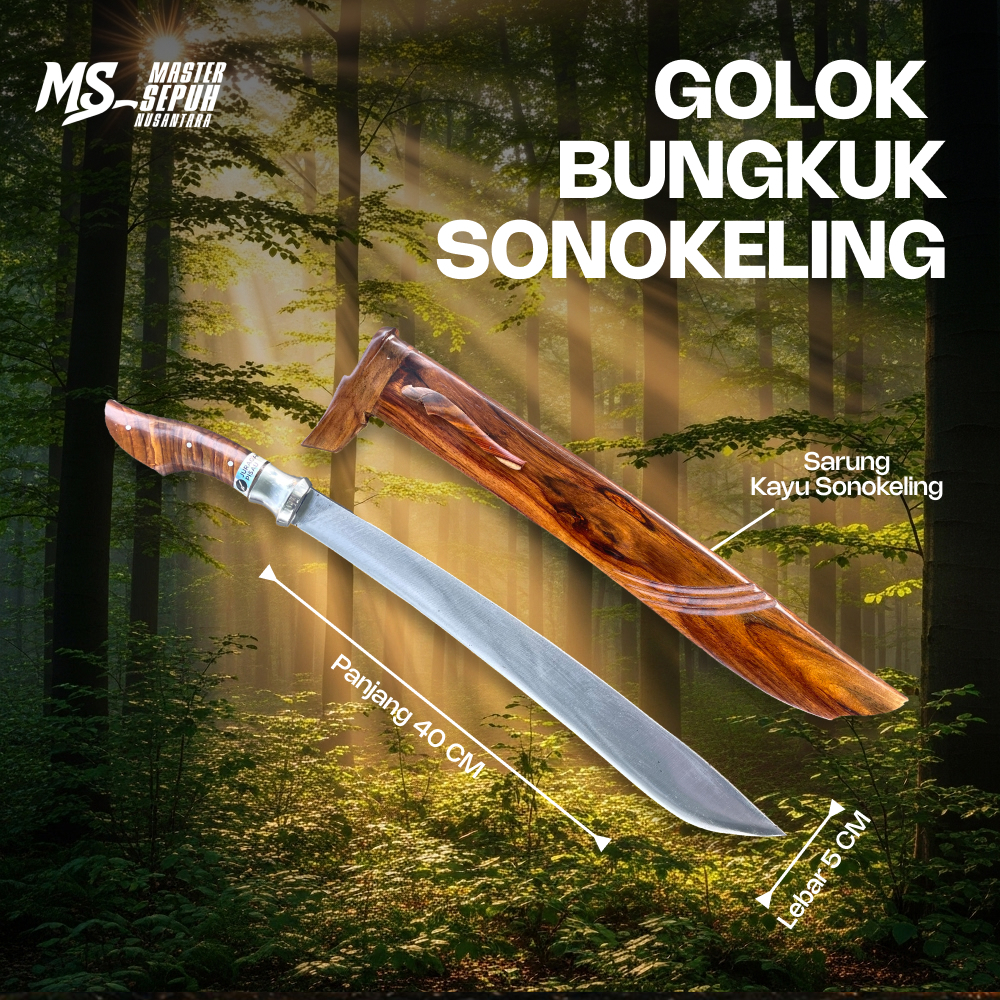 Perkakas Golok Bungkuk Panjang 42 Cm | Golok Kebun Berkebun Sembelih Tajam Baja Sup9 | Master Sepuh