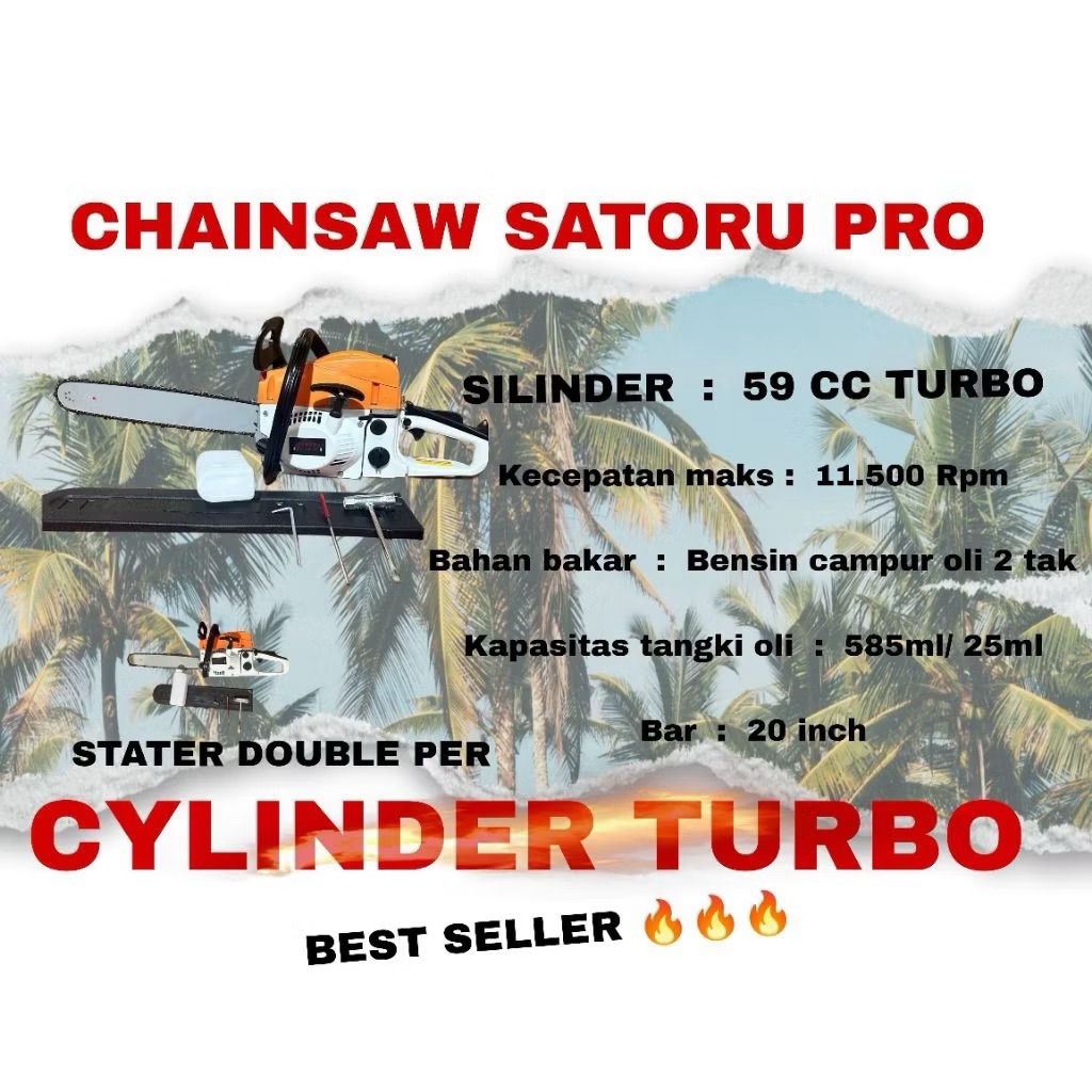 Chainsaw Cordless 20inch 59CC Senso Gergaji Mesin 2/4tak untuk mesin potong kayu SATORU PRO