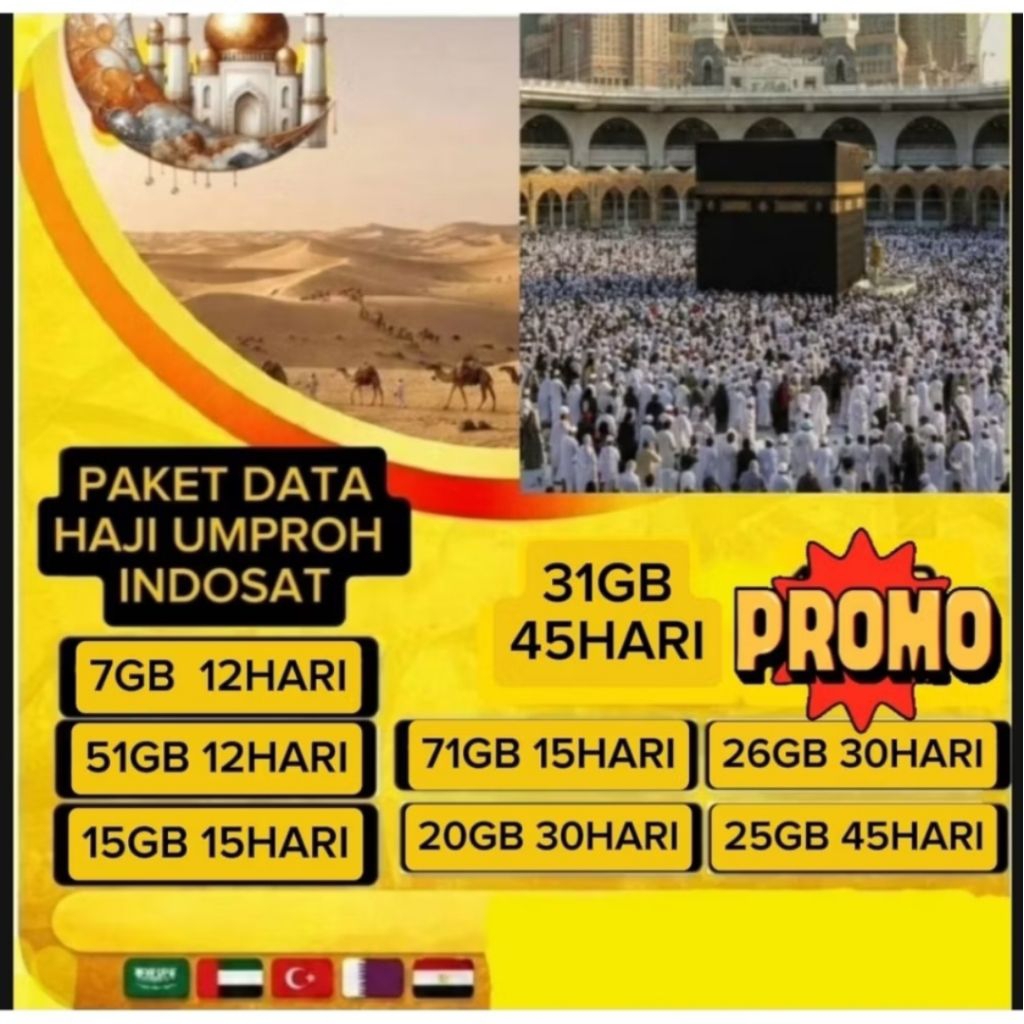 PROMO termurah paket data umproh haji internet indosat full Arab Proses Cepat 7gb /12hari  51gb /12h