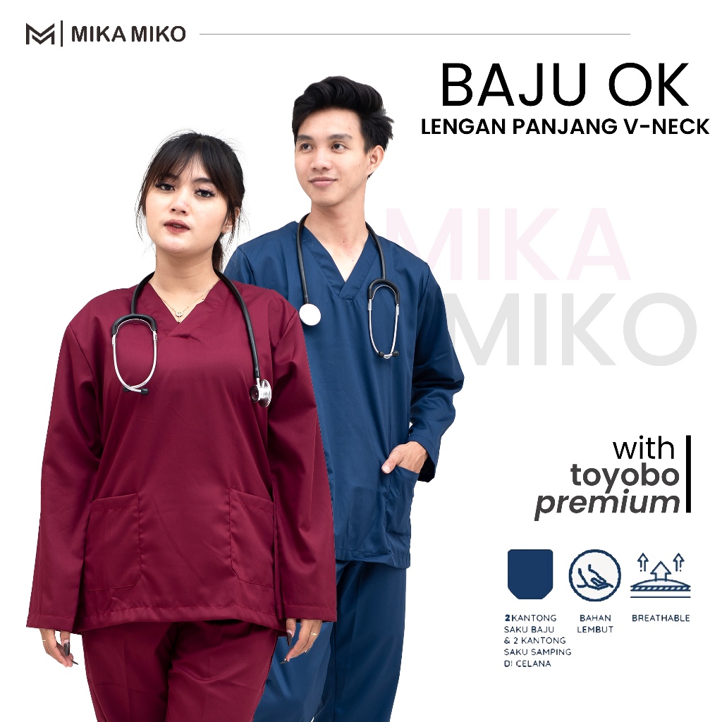 MIKAMIKO - Baju OK DOKTER [GRATIS BORDIR NAMA] BAJU OKA Lengan Panjang SCRUB PERAWAT Stenen BIDAN