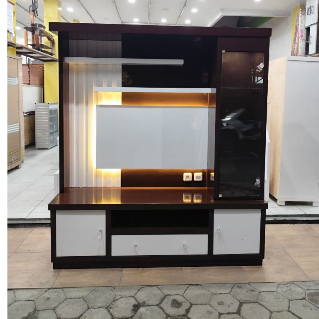 [Khusus Cargo] Lemari TV Kayu Minimalis Modern – Bufet TV Partisi Pajangan