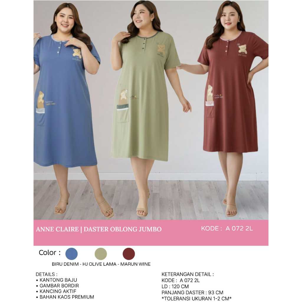 Daster Jumbo Size XL 2L MERK ANNE CLAIRE TERMURAH , Daster Dewasa Halus dan Nyaman