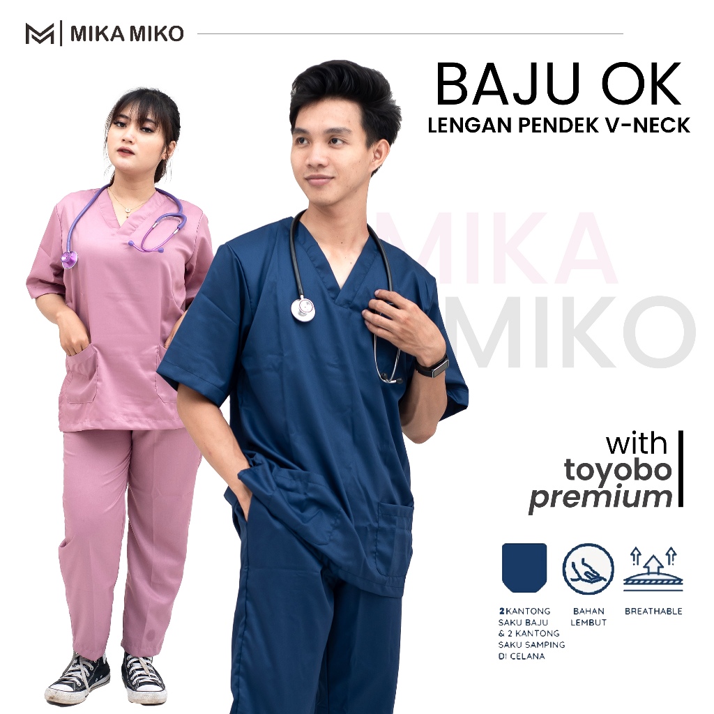 MIKAMIKO - Baju OK DOKTER [GRATIS BORDIR NAMA] Scrub OKA LENGAN PENDEK STENEN Perawat BIDAN MEDIS