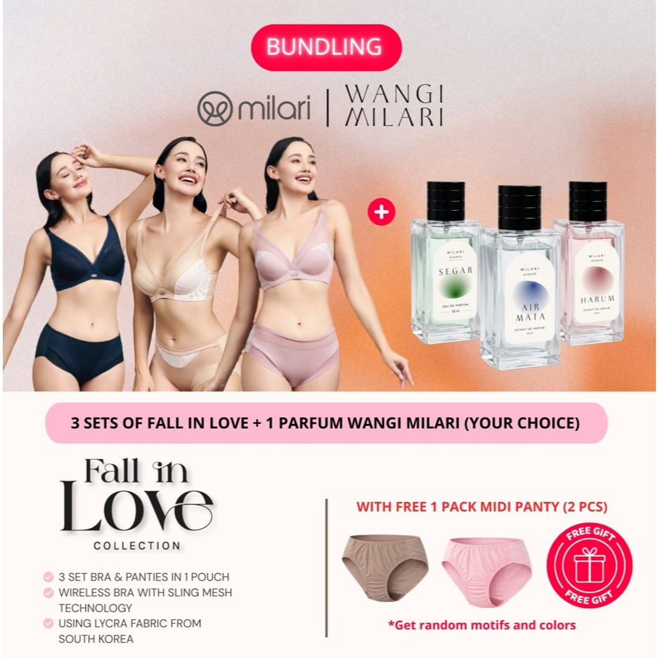 BUNDLING BRA MILARI LYCRA SERIES FALL IN LOVE WITH WANGI MILARI FREE MIDI PANTIES 1 PACK