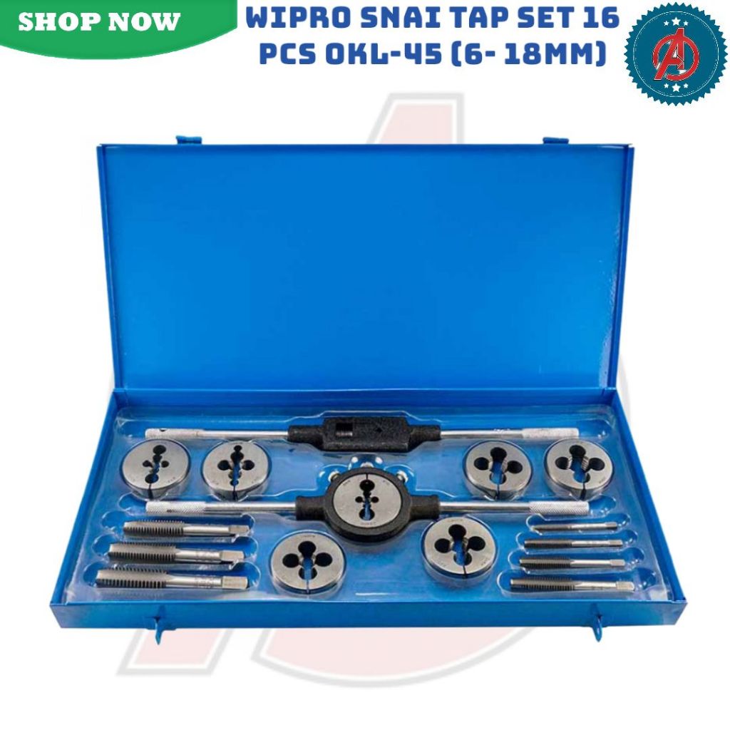 Hand Tap Die 1 SET 16Pcs WIPRO OKL-45 / Alat Snai Snei Senai Tap Ulir Baut Mur 16Pcs OKL45 WIPRO