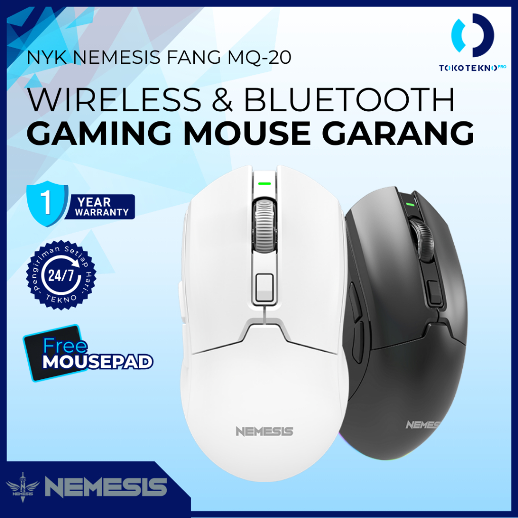 NYK Nemesis Fang MQ20 / MQ-20 Mouse Wireless Dual Mode Rechargeable Battery with Ambidex Design