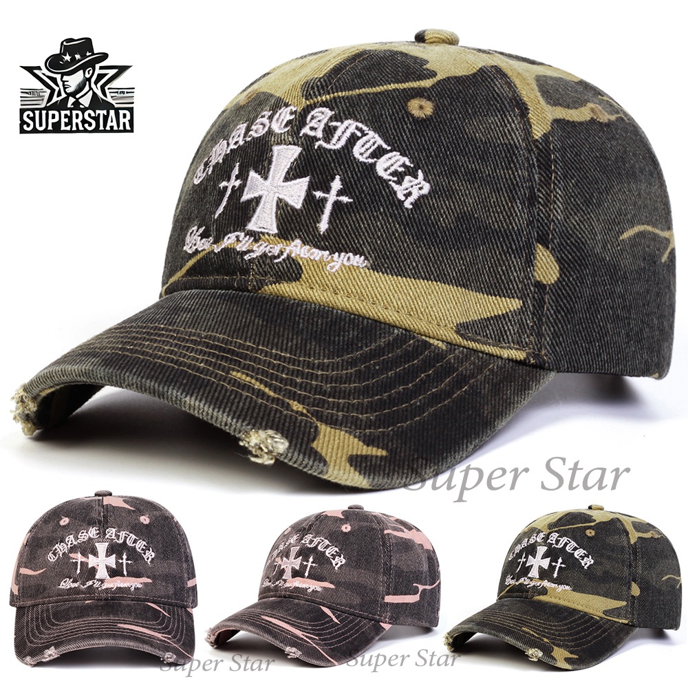 Topi Baseball Simbol Salib & Robek-Topi Pria Wanita Hip-Hop Caps Baseball Hat