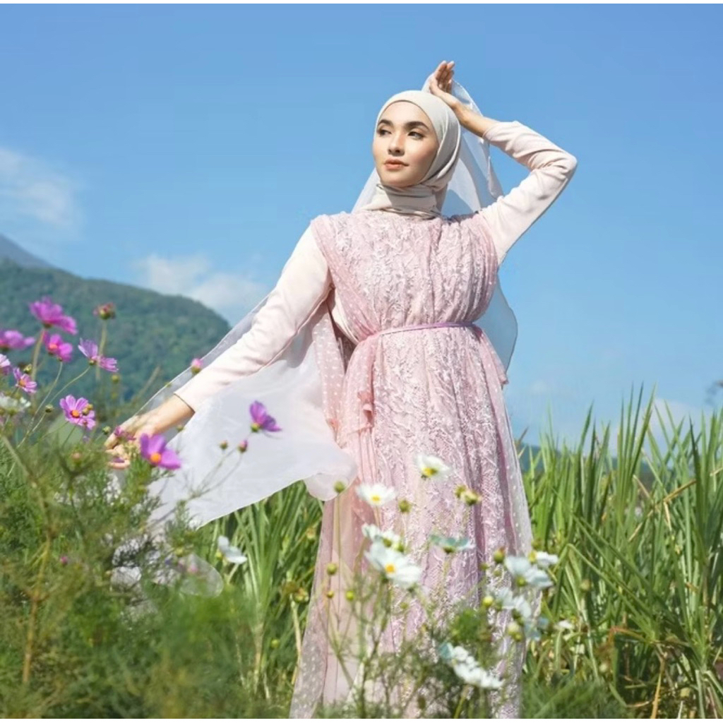 Sewa Dress Aura Label Florence Pink Set Hijab – Dress Muslimah Premium Aura Label Florence Pin – Gam