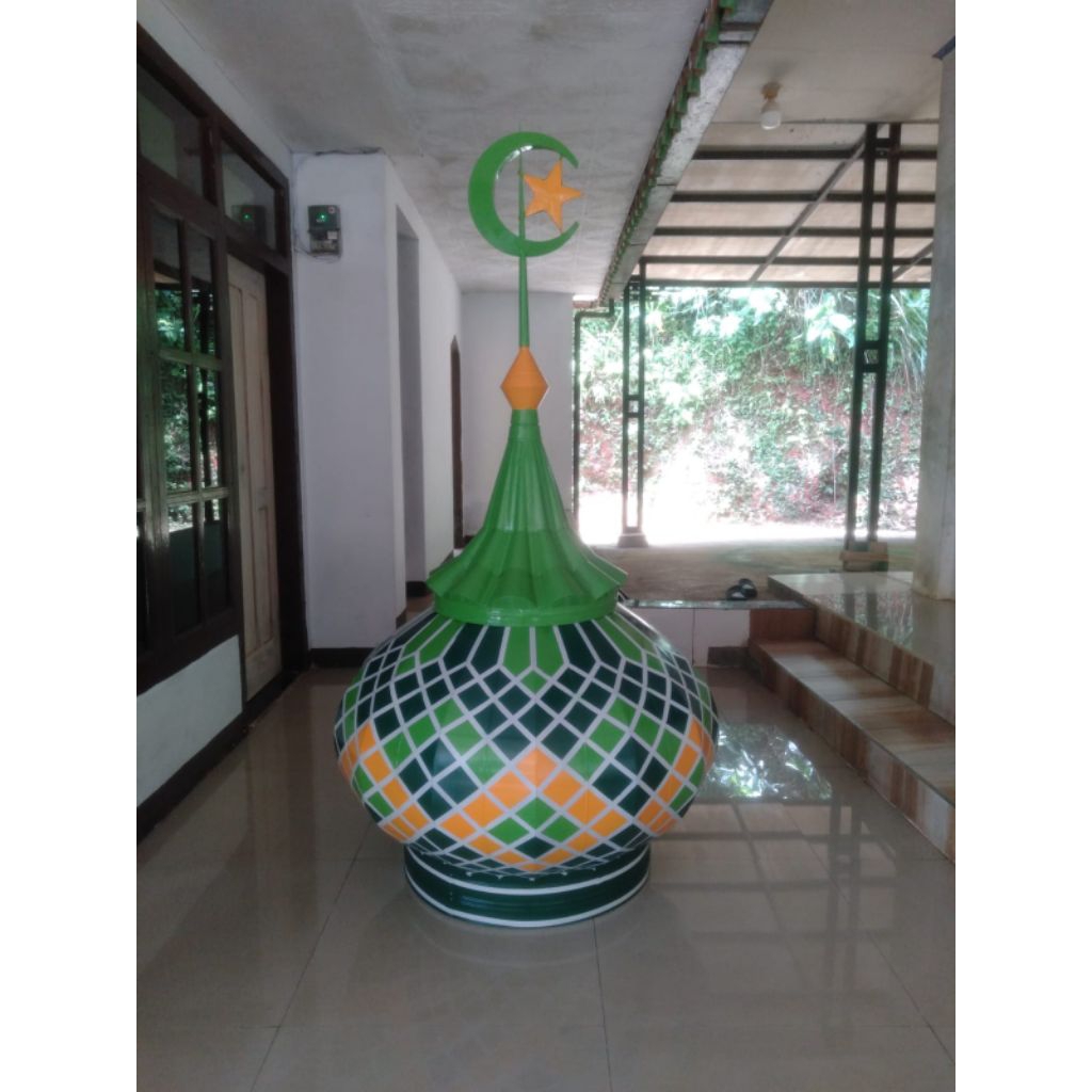Kubah Masjid/Musholla dekoratif ukuran gelembung badan 100 cm dengan Makara Bulan bintang