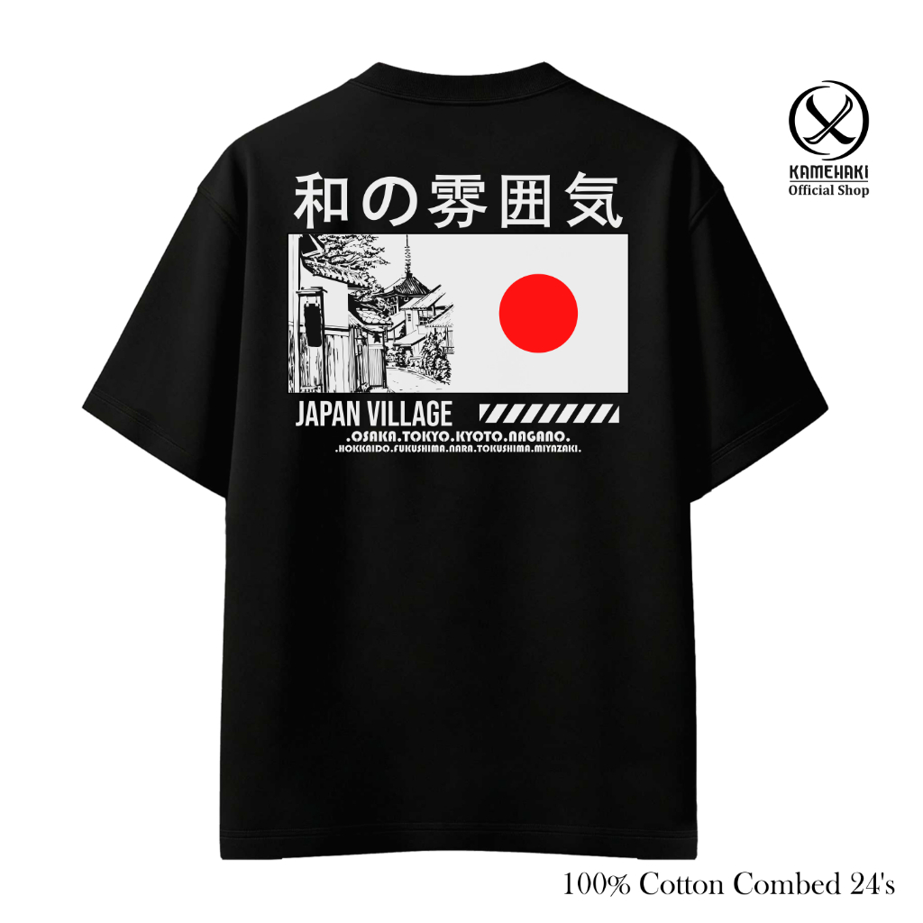 KAMEHAKI Kaos JAPAN VILLAGE JEPANG Kaos Anime Baju Streetwear Pria Wanita Cosplay Cotton Combed 24s 