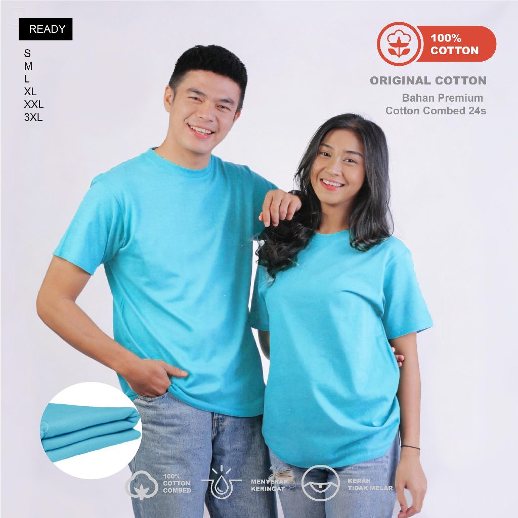 KAOS ONECK - POLOS BIRU TOSCA MUDA SOFT - KATUN COMBED 24S - UNISEX