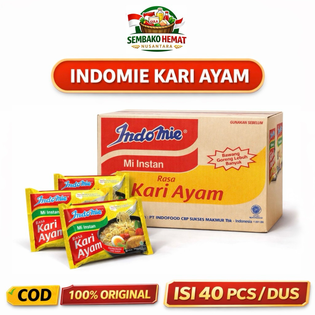 Indomie Kari Ayam 1 Dus Isi 40 Pcs | Mie Instan Indomie Kari Ayam Karton | Indomie Kari Ayam Origina