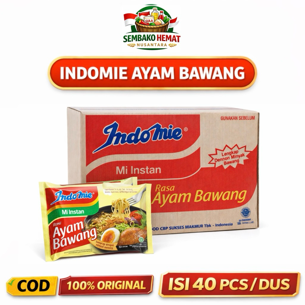 Indomie Ayam Bawang 1 Dus Isi 40 Pcs | Mie Instan Indomie Ayam Bawang Karton | Indomie Original