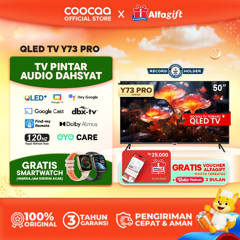 [TERBARU] COOCAA TV 50 inch Y73 Pro - 4K QLED+ - Google TV - 120Hz Motion - S AI Engine - MEMC - dbx