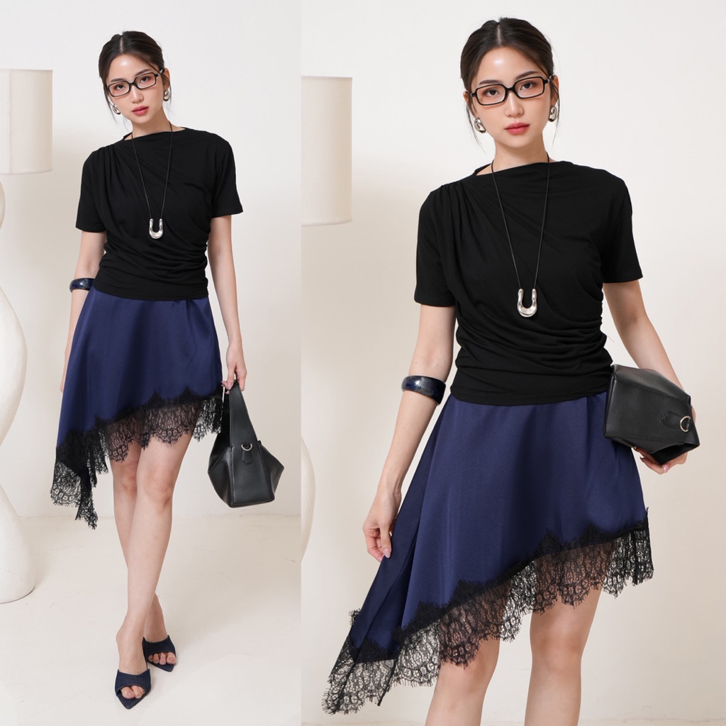 YASUI - Megy Asymmetric Lace Skirt | Rok Asimetris Renda | Rok Asimetris Pendek Wanita