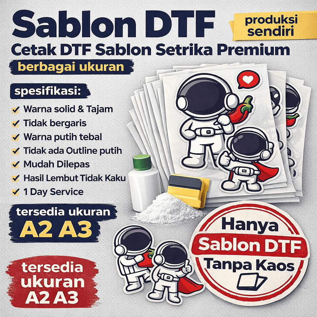 Sablon DTF Cetak DTF Sablon Setrika Variasi A2 A3
