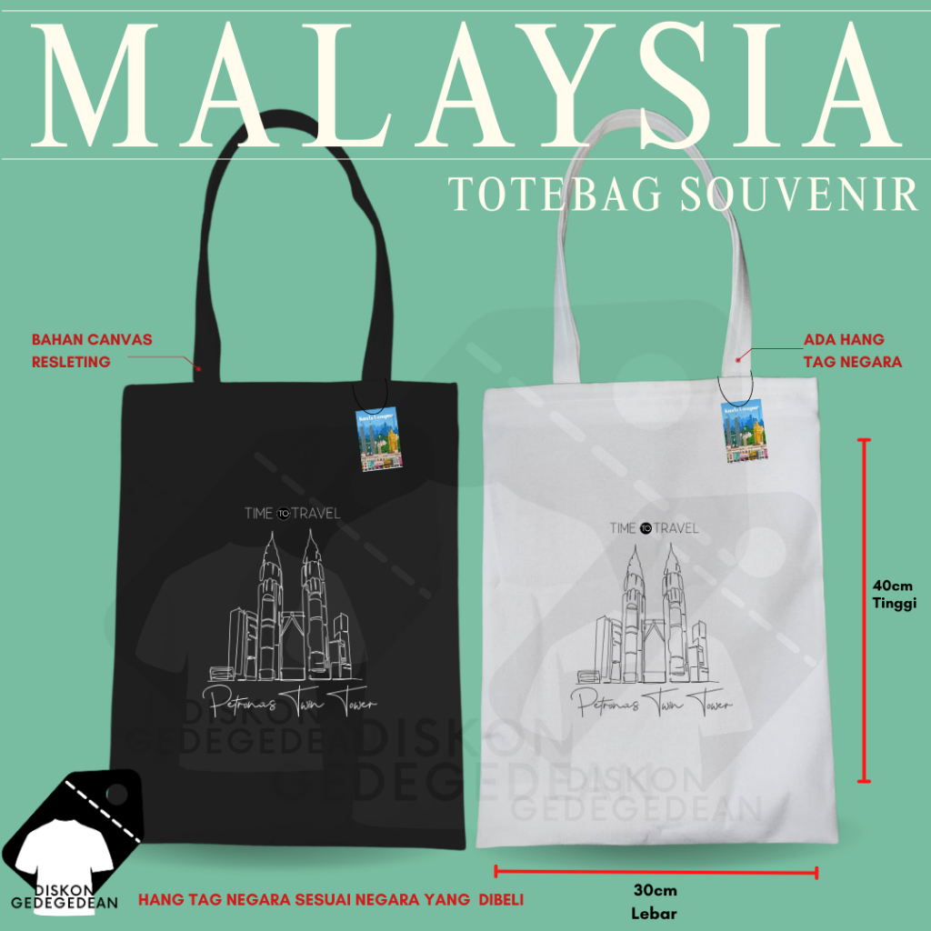 Diskongedegedean Totebag Malaysia Souvenir Tas Oleh Oleh Kuala Lumpur Kanvas Resleting 9