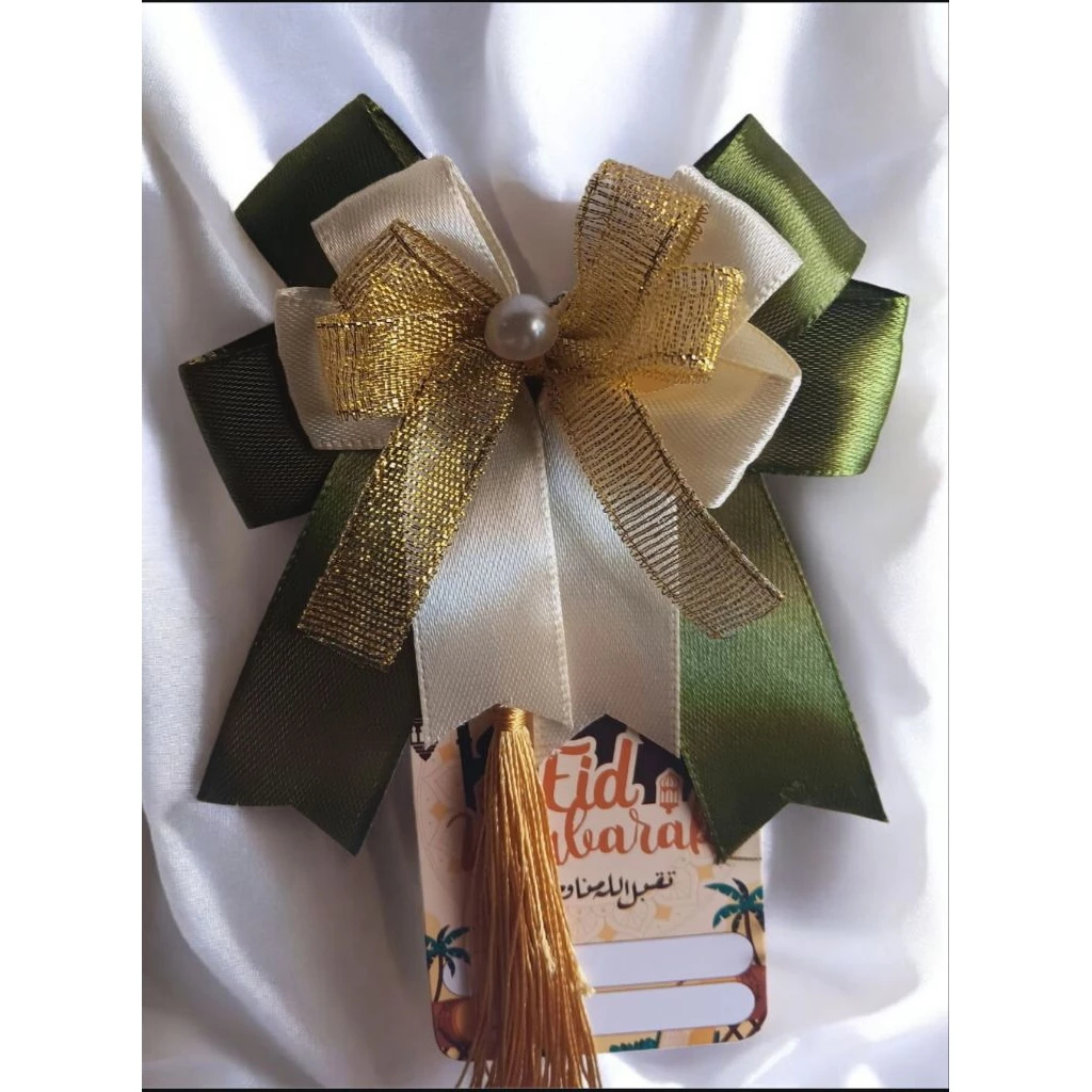 Pita Motif Idul Fitri Pita Hampers Lebaran Premium Gold  + Satin Ribbon Parcel Eid Mubarak dengan ta