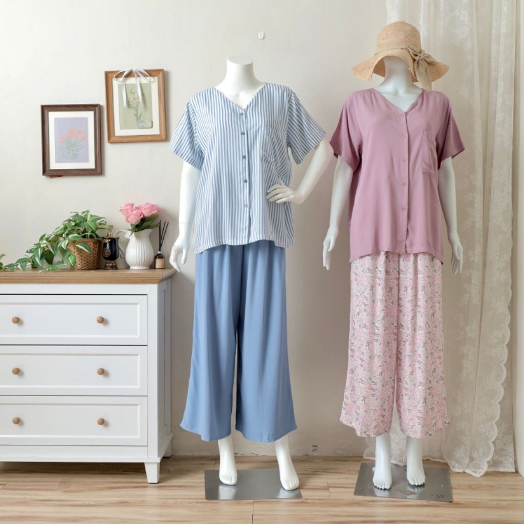 Laura One Set Wanita/Piyama/Pajamas Rayon Busui Model Kulot