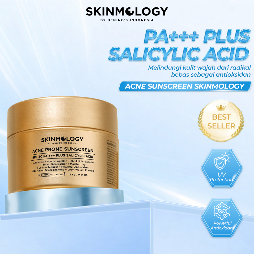 Skinmology Bening's Clinic Indonesia - Acne Prone Sunscreen Krim Siang - Salicylic Acid SPF 30PA++++