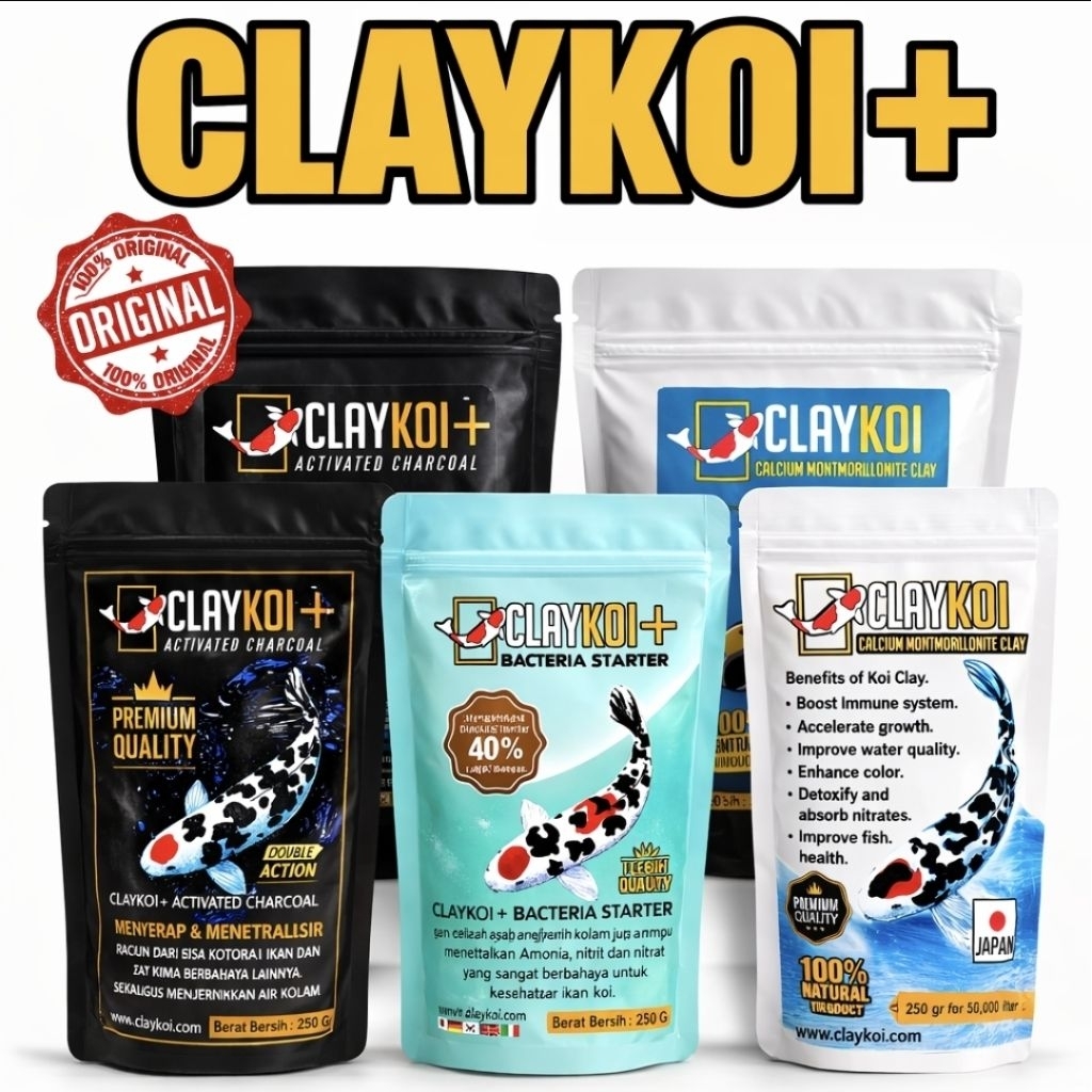 Claykoi+ / Claykoi Plus / Clay Koi + / Varian : Calcium Montmorillonite Clay / Bacteria Bakteri Star