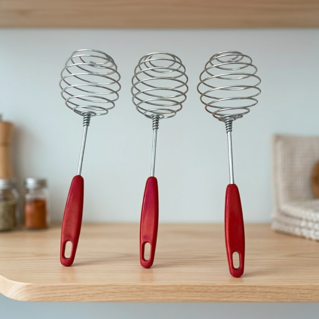 Kocokan Telur Spiral Manual Ukuran Besar Stainless Steel Gagang Merah