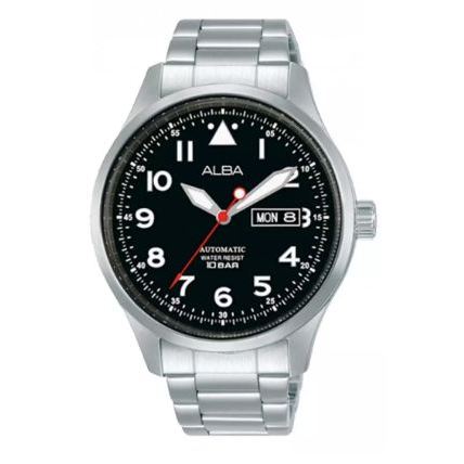 Jam Tangan Pria Alba AL4205 AL4205X1 Strap Stainless Steel Silver Color Black Dial Automatic Origina