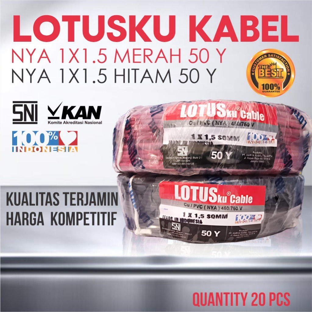 Kabel NYA 1 x 1,5 SQMM 50Yard Lotusku Murah