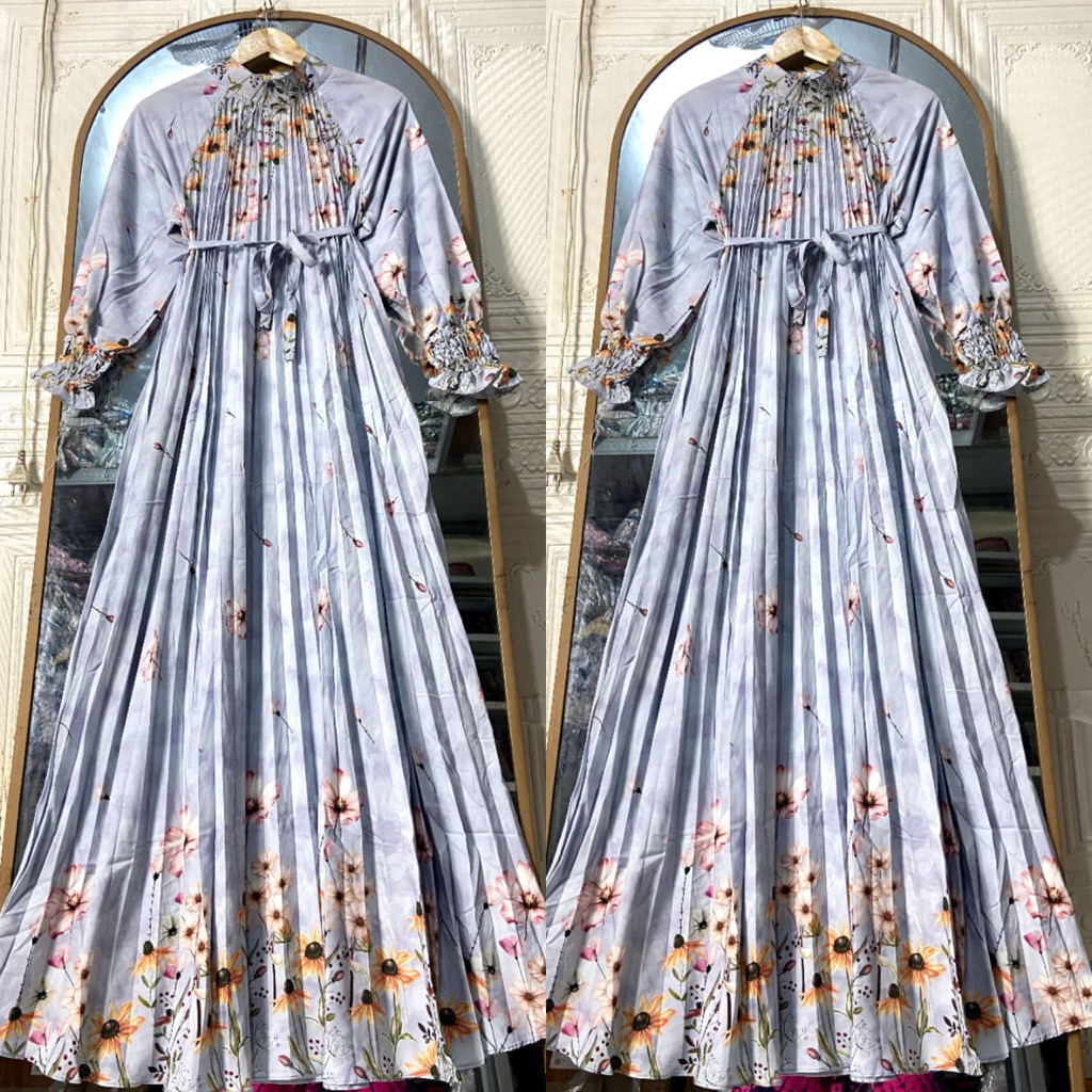 SETELAN HIJAB savika ghina prili plisket maxy dress/setdung