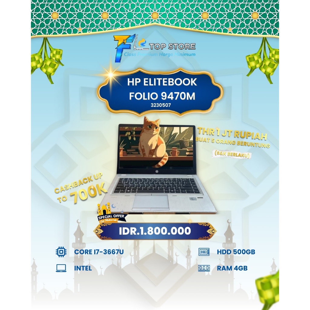 LAPTOP HP ELITEBOOK FOLIO 9470M INTEL CORE I7-3667TU HDD 500GB/4GB
