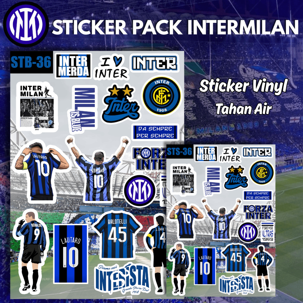 Inter Milan Football Sticker Pack Vinyl Waterproof Glossy Tahan Air Anti Pudar Stiker Fans Inter Mil