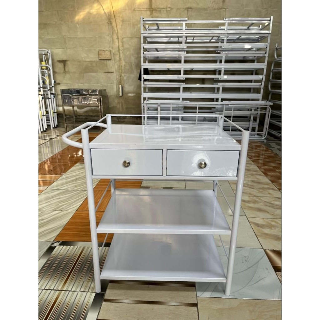 Trolley 3 susun + 2 laci besi/trolley instrument 3 rak susun dengan 2 laci besi/trolley obat rumahsa