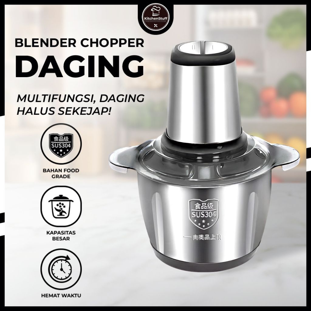 Batam -Promo (Bisa COD)Blender Penggiling Daging 2 liter Stainless / Chopper Penggiling Daging 2Lite